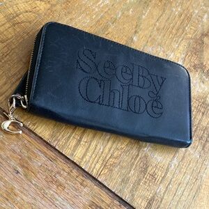 See By Chloe Black Leather Wallet with Gold Accents